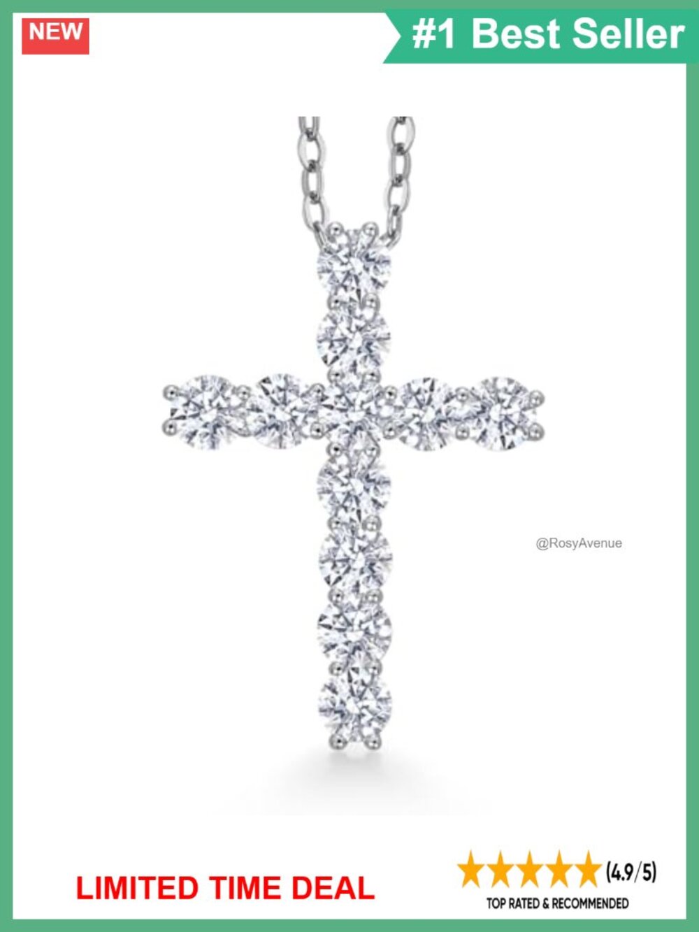 Moissanite Cross Necklace 925 Sterling Silver 1.76 Cttw Pendant